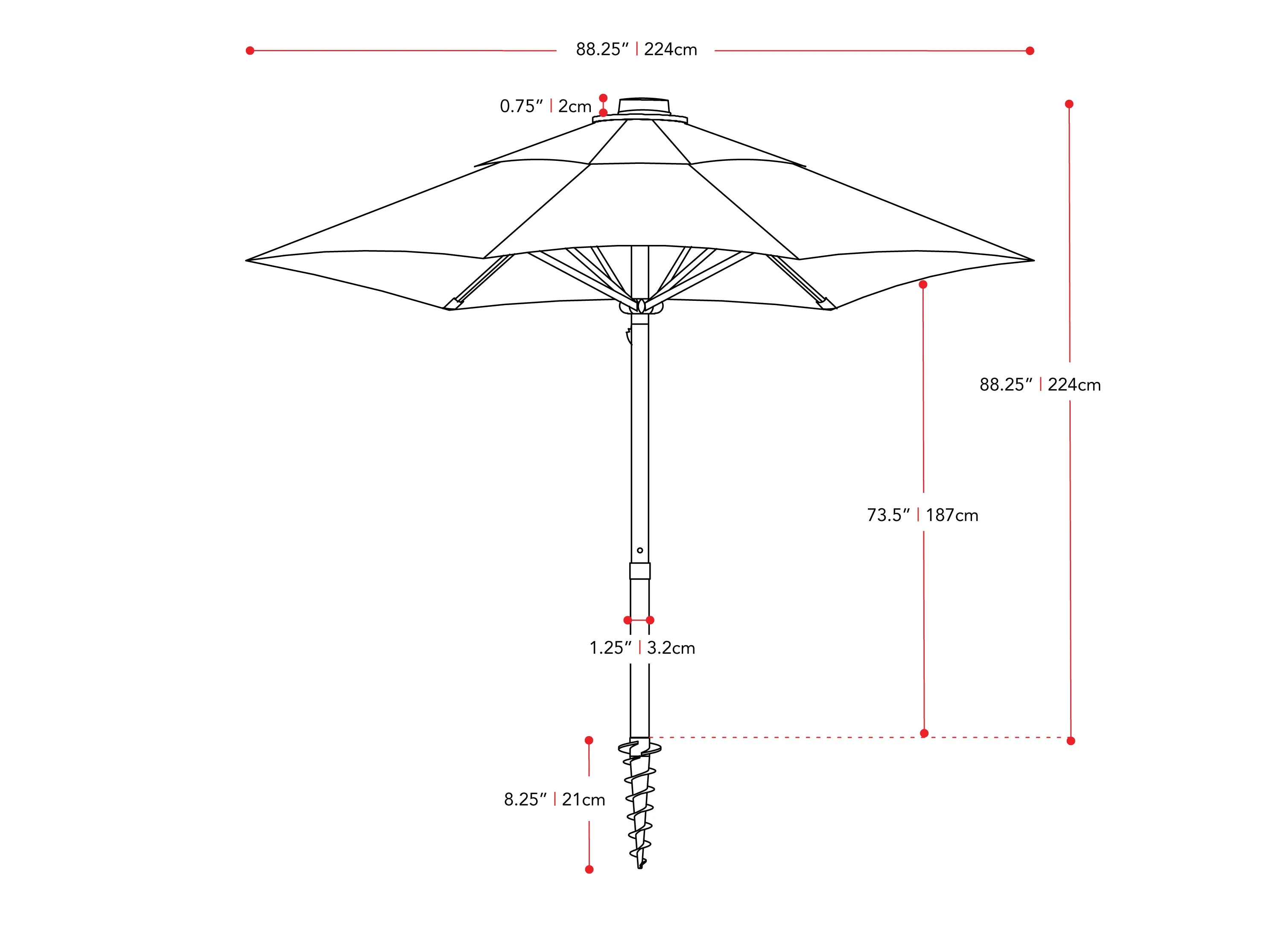 Sandy Brown 7.5ft Beach Umbrella