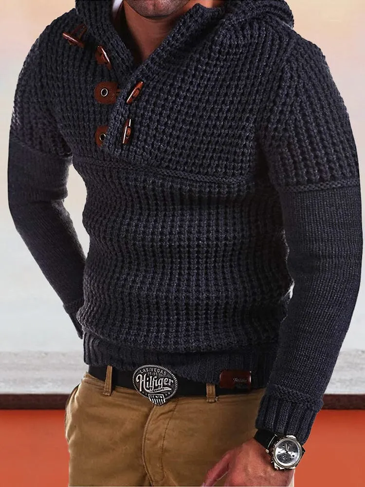 Trendy Horn Button Pullover Sweater