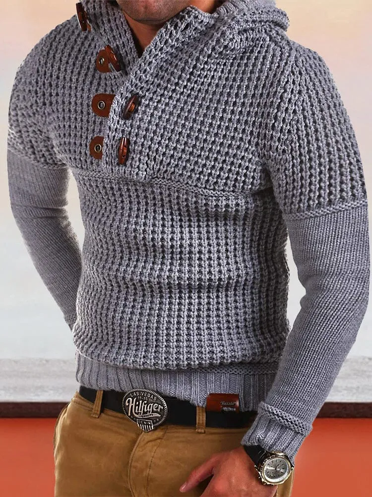 Trendy Horn Button Pullover Sweater