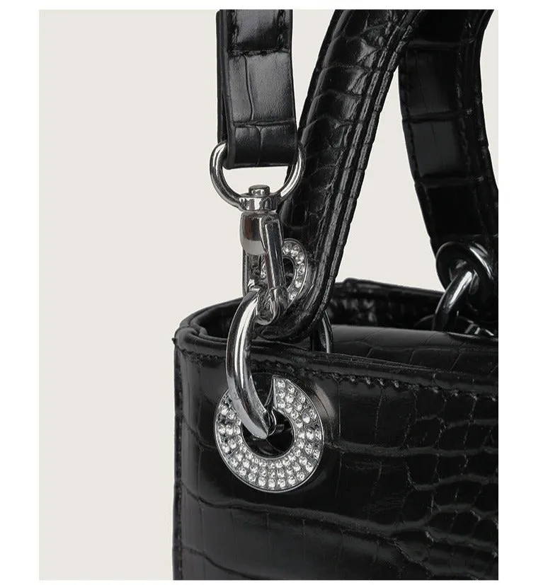 Women's Crocodile Pattern Diamond-encrusted Women's Bag Fashionable and Versatile Shoulder Crossbody Bag Handbag Princess Diana Bag